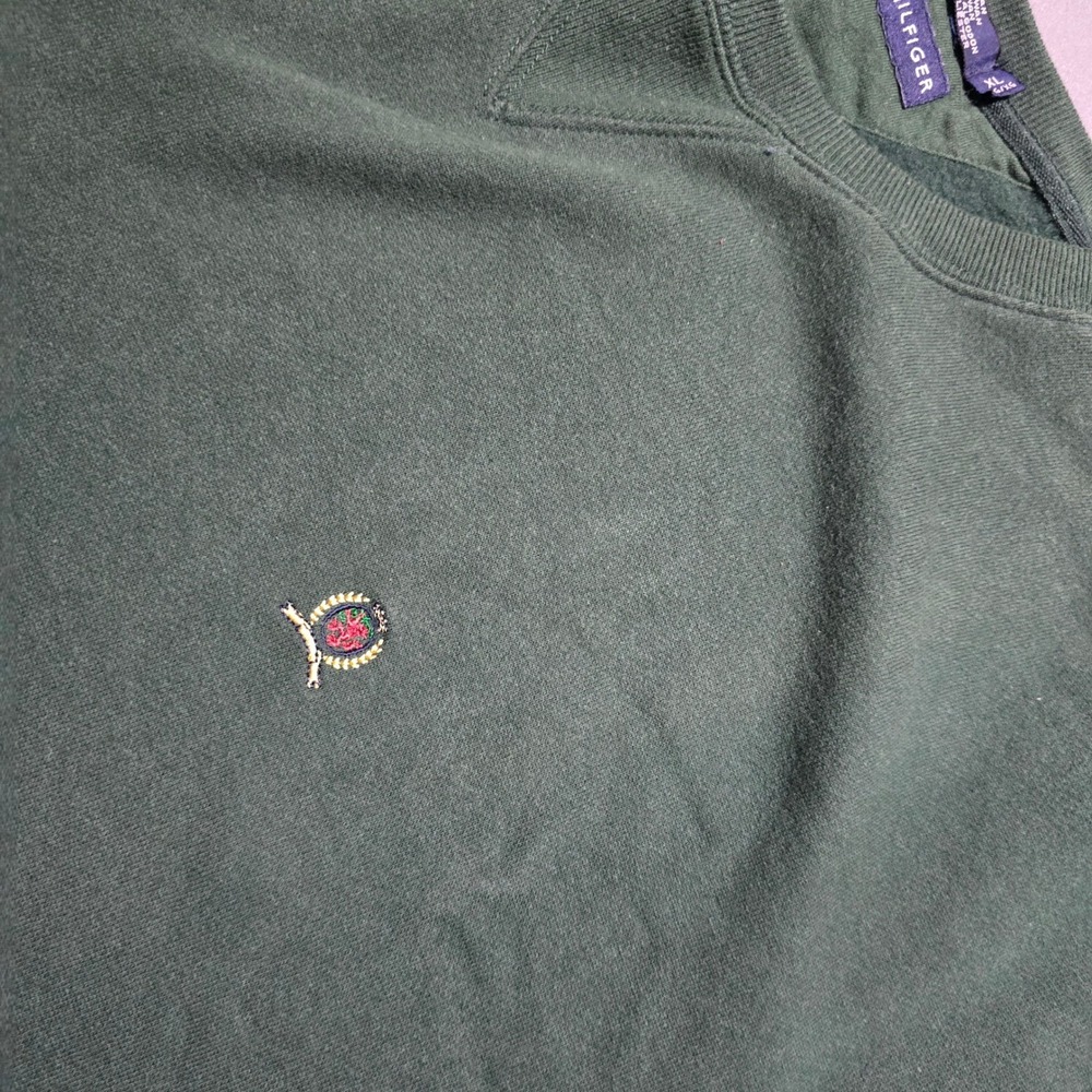 Tommy Hilfiger Sweatshirt‎ Mens XL Green Crest Logo Crewneck Pullover - Picture 2 of 5